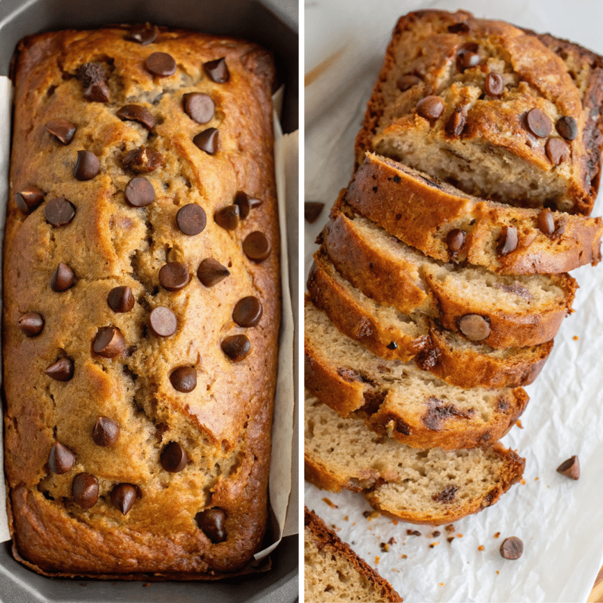 Cottage Cheese Banana Bread: The Best Moist & Healthy Recipe Ever 10 Sliced banana bread loaf with coffeeCottage cheese banana bread pairs perfectly with coffee