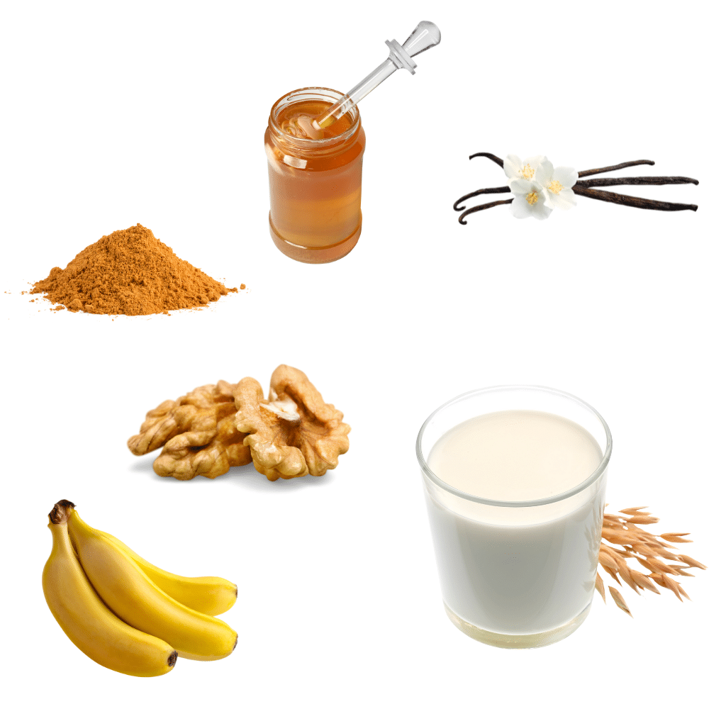 banana bread latte ingredients on table