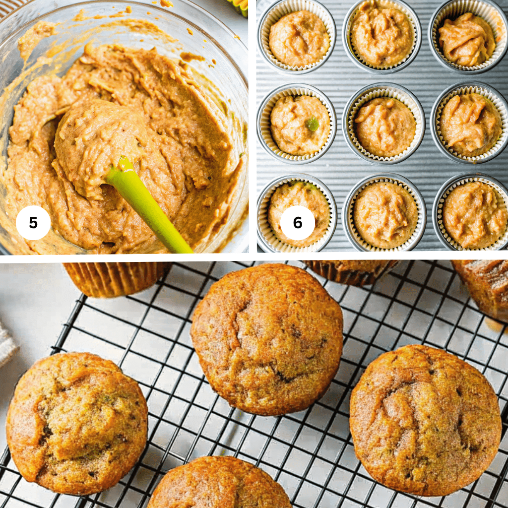 Whole grain carrot zucchini muffin ingredients on wooden table