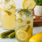 Pickle Lemonade 2 pickle lemonade in mason jar with garnish