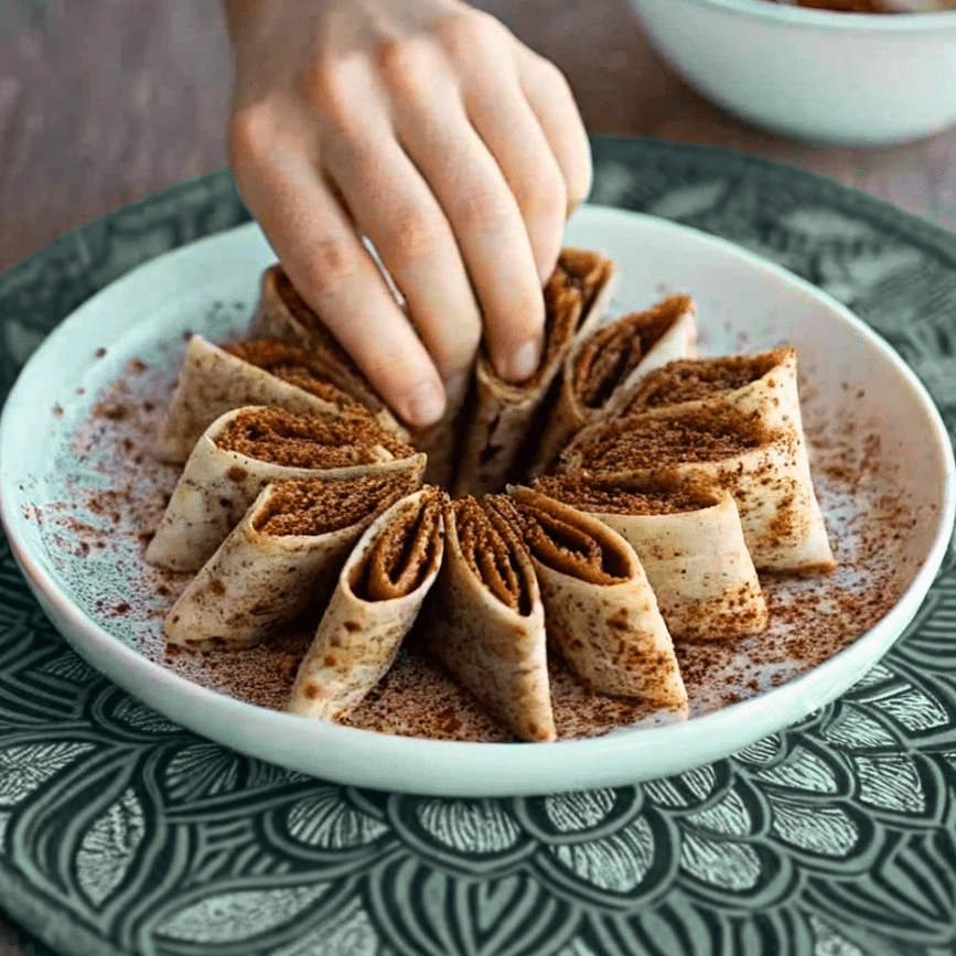 Warm tortilla cinnamon rolls with butter and cinnamon