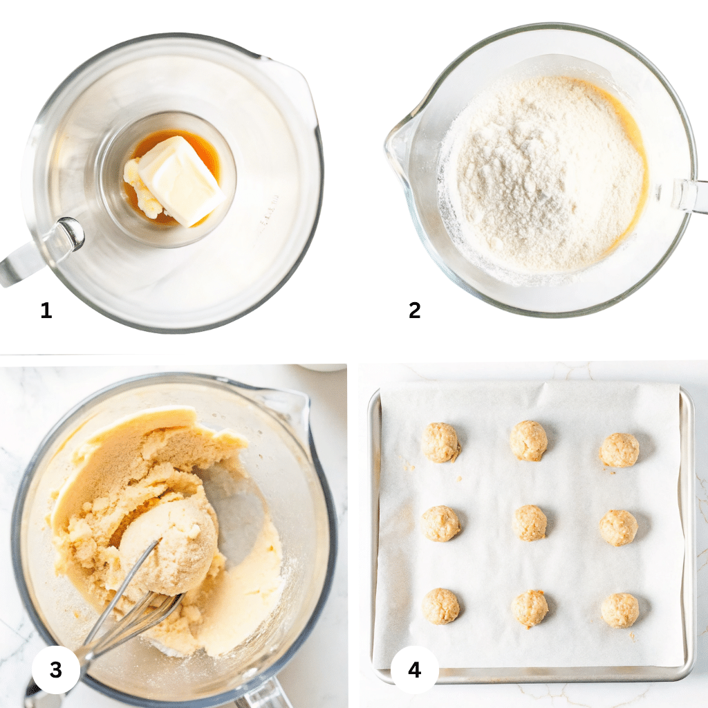Cinnamon roll cookie dough balls on tray