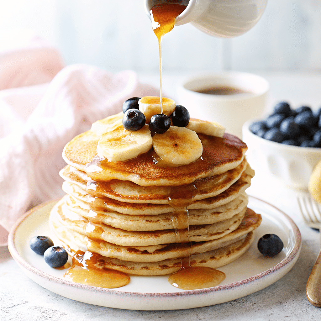 fluffy-homemade-hotcakes fluffy homemade hotcakes with syrup
