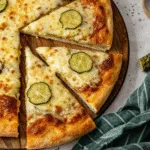 pickle pizza recipe fresh from oven with bubbling cheese