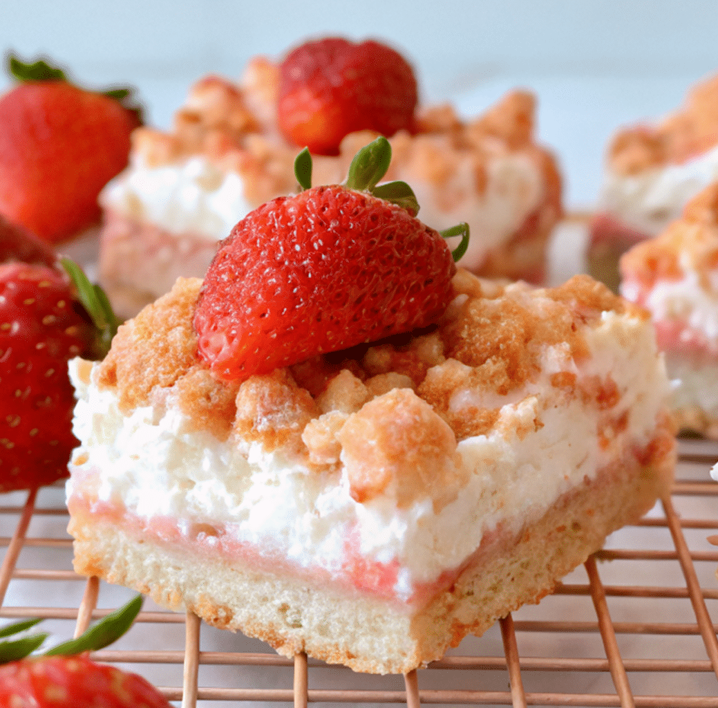 Strawberry Shortcake Bars with Crunch Topping on Plate