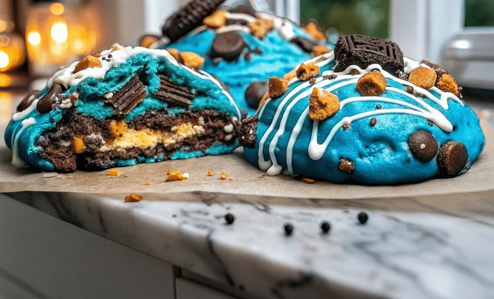 cookie-monster-cookies-featured.jpg Cookie Monster Cookies stuffed with Oreo and chips