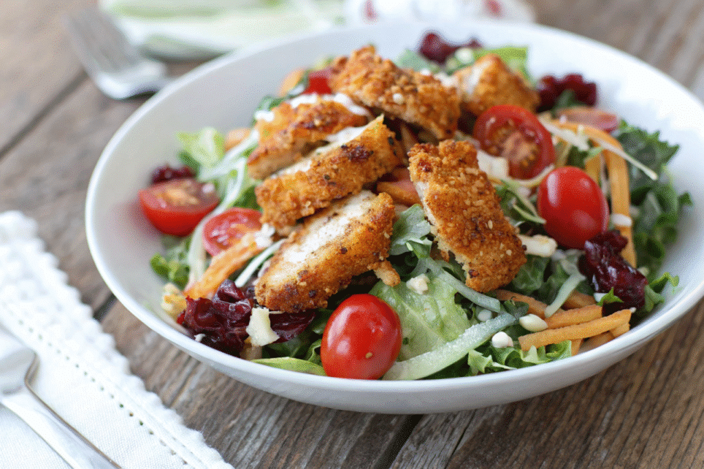 Sticky Finger Salad sweet and spicy chicken over romaine lettuce