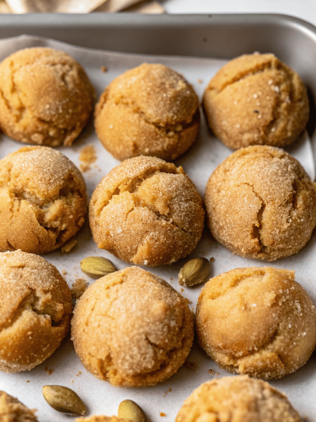 Maple pumpkin cookie dough balls coated in spiced sugar