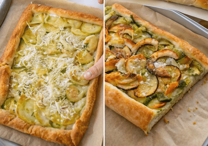Serving gluten free zucchini tart with fresh salad