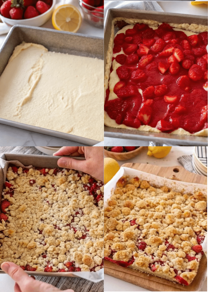 Assembling Gluten Free Strawberry Crumb Cake step by step