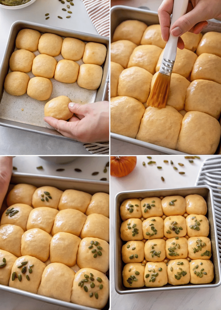 shaping gluten free pumpkin dinner rolls dough
