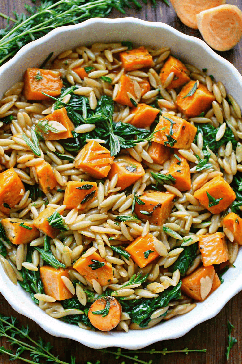 creamy orzo pasta served with grilled chicken
