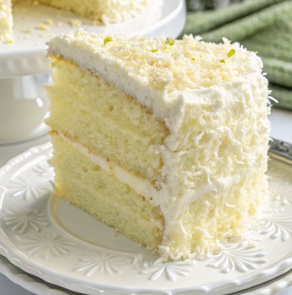 Homemade Key Lime Coconut Cake 3 Decorating homemade key lime coconut cake with shredded coconut