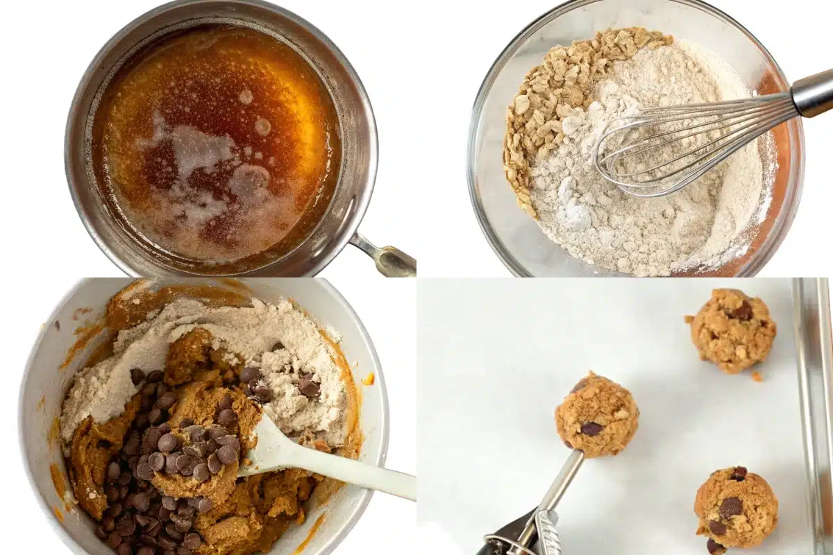 Pumpkin chocolate chip oatmeal cookies on a plate with autumn decor