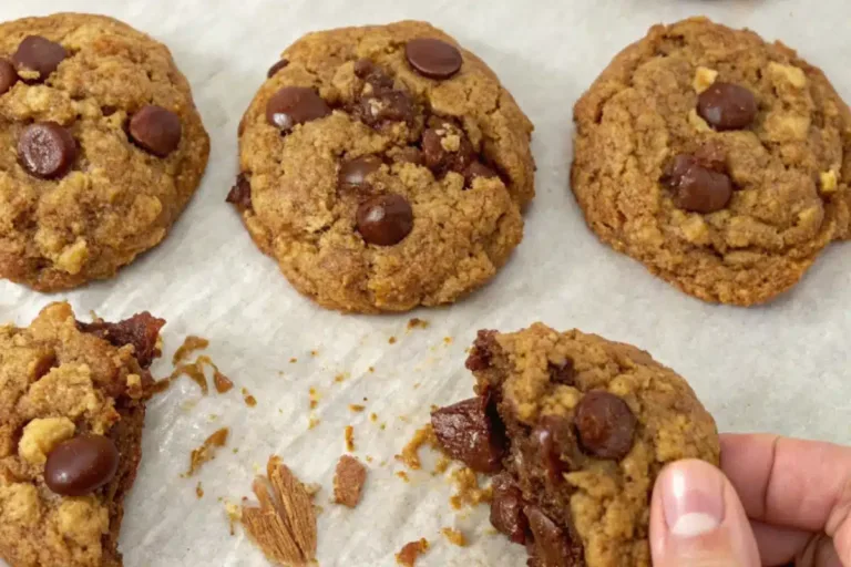 Pumpkin chocolate chip oatmeal cookies on a plate with autumn decor