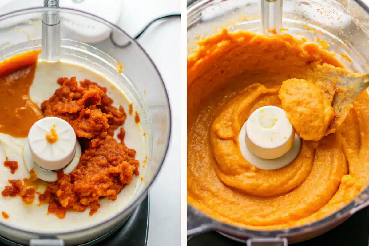 Making pumpkin whipped feta dip in food processo
