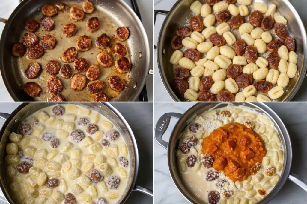 Browning Italian sausage for pumpkin gnocachi