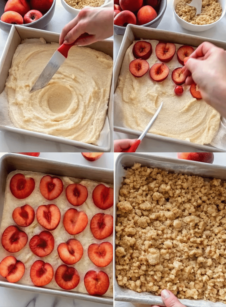 Preparing streusel topping for gluten free plum crumb cake.