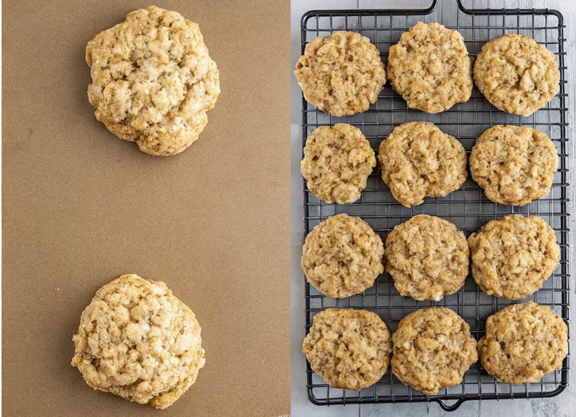 Oatmeal cookie dough scoops on baking sheet