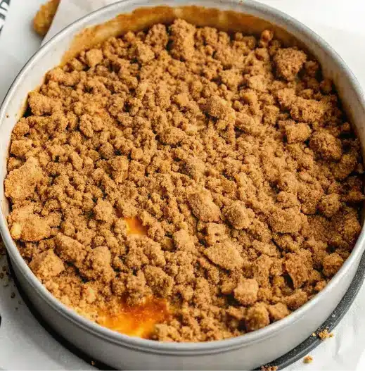 Vegan Pumpkin Coffee Cake 9 Assembling a vegan pumpkin coffee cake with a layer of pumpkin butter.