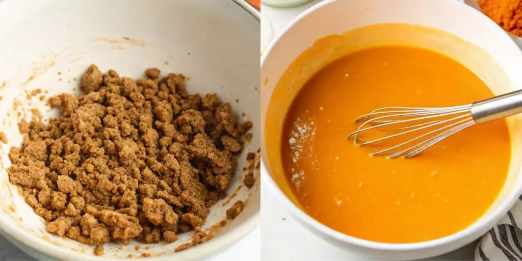 Vegan Pumpkin Coffee Cake 6 Ingredients for the coffee cake streusel topping in a mixing bowl.