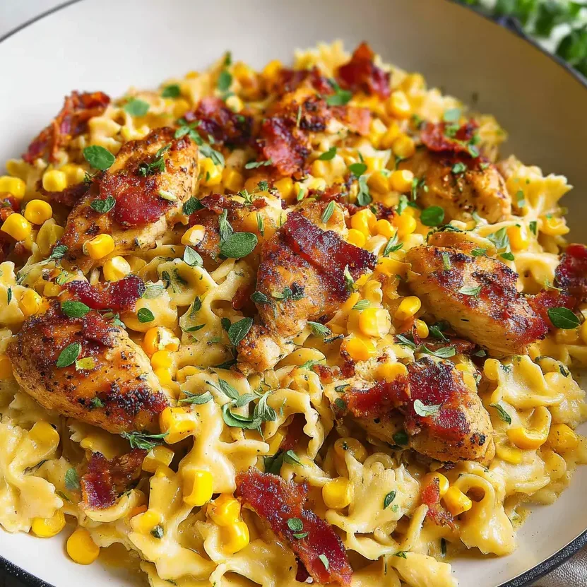 Creamy Chicken and Corn Pasta with Bacon